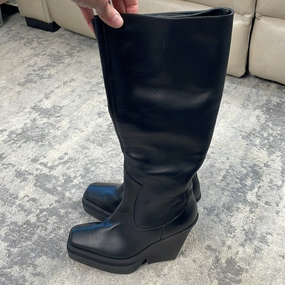New Giaborghini Texan Knee High Western Boot Leather Stacked Platform Black 39 - Picture 15 of 16